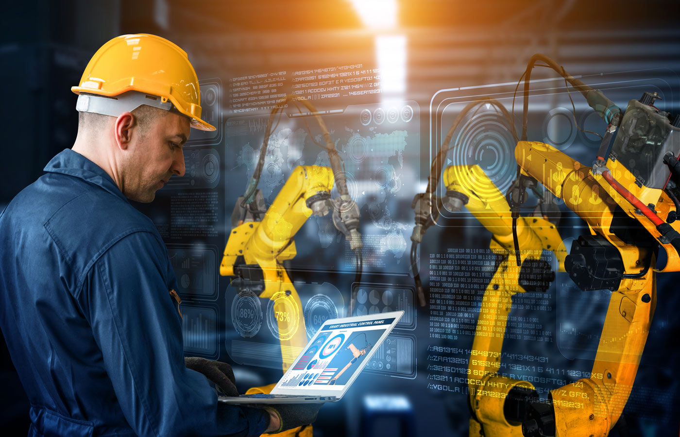 Factory worker, robotics, artificial intelligence