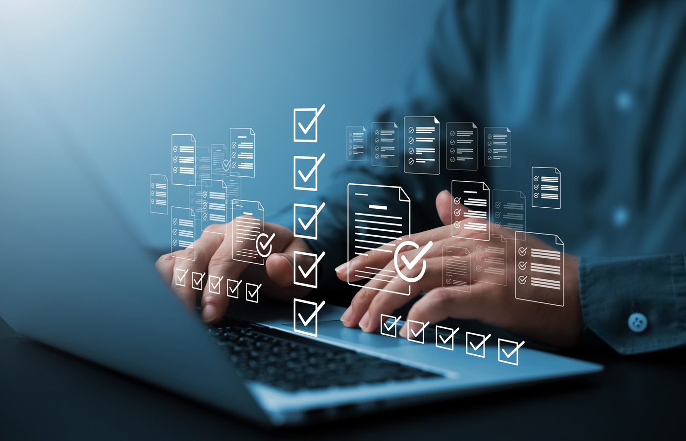 Man at computer performing QA tasks