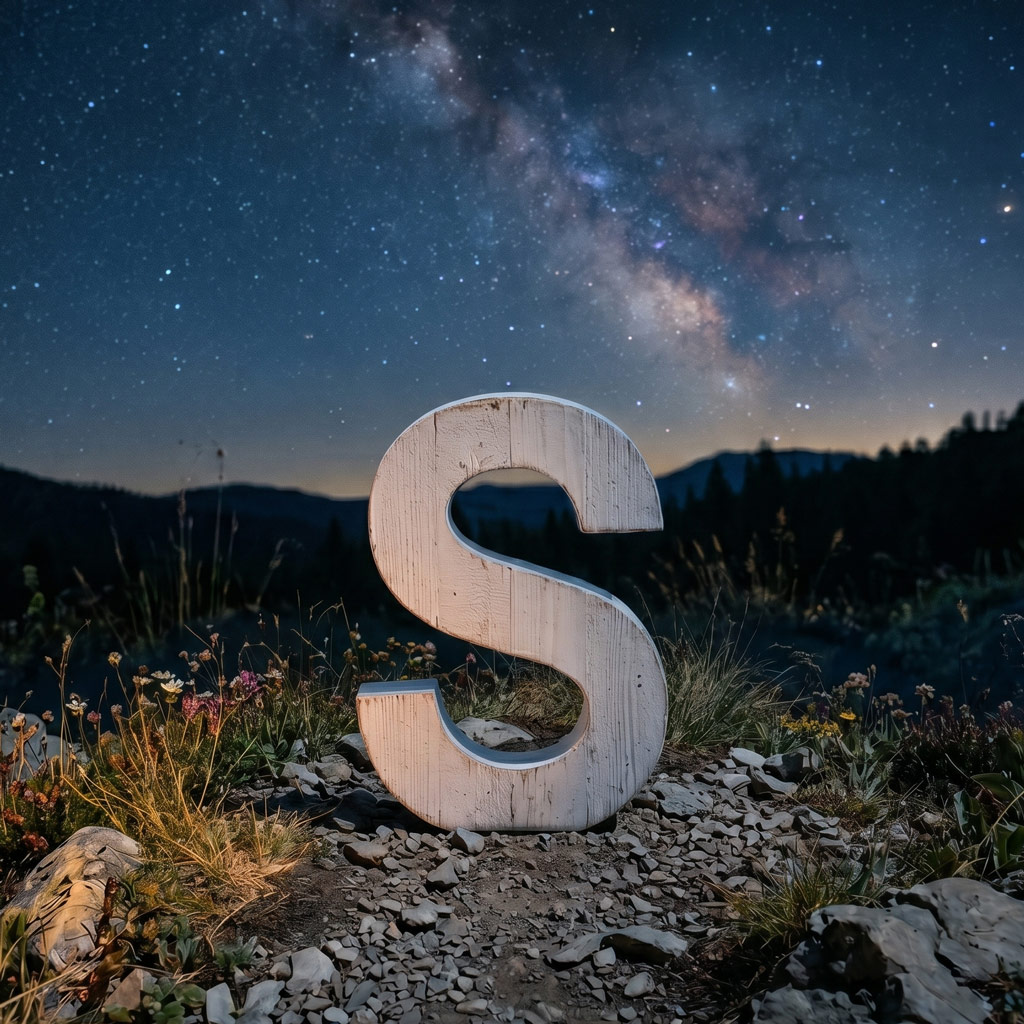 The letter S in a beautiful scene