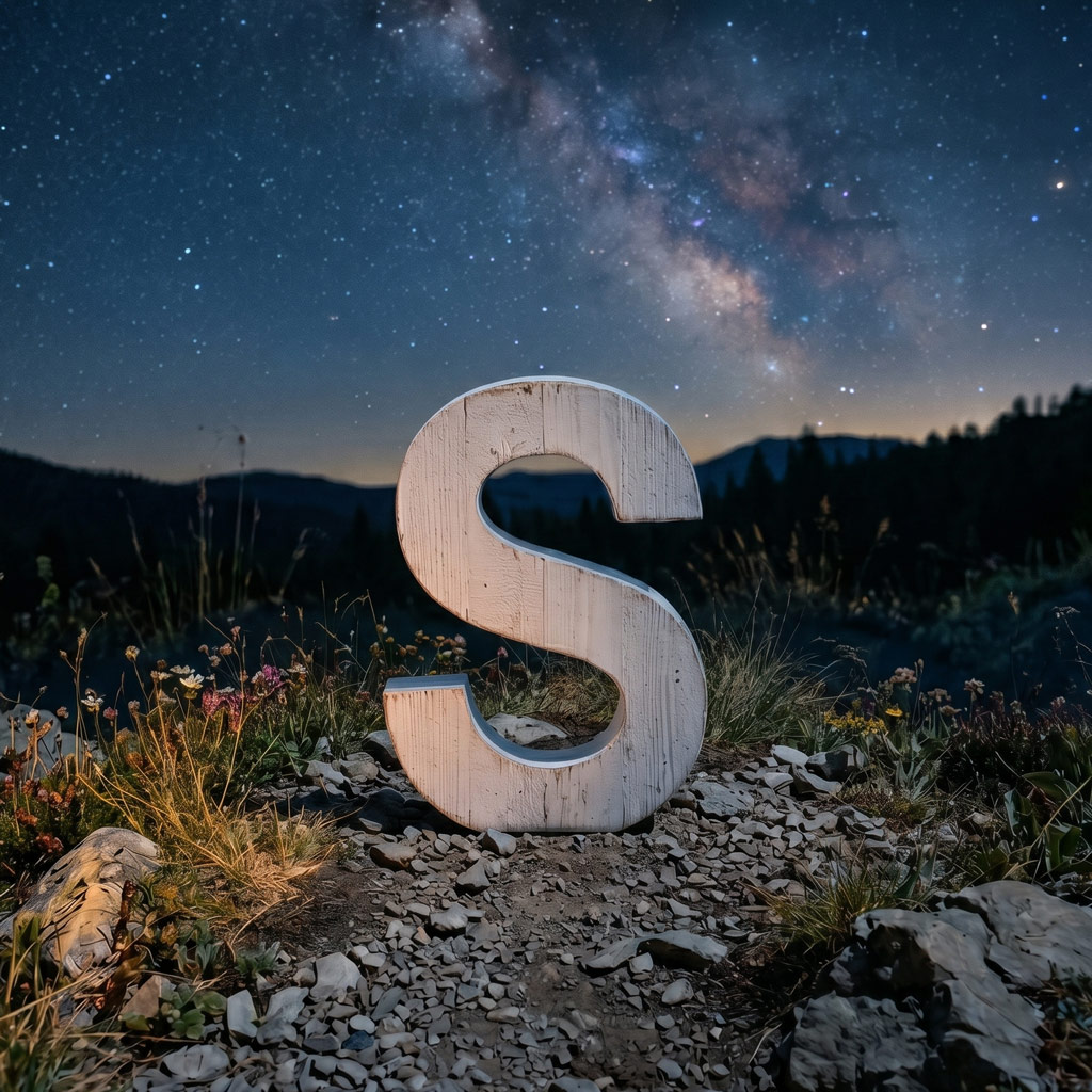 The letter S in a beautiful scene
