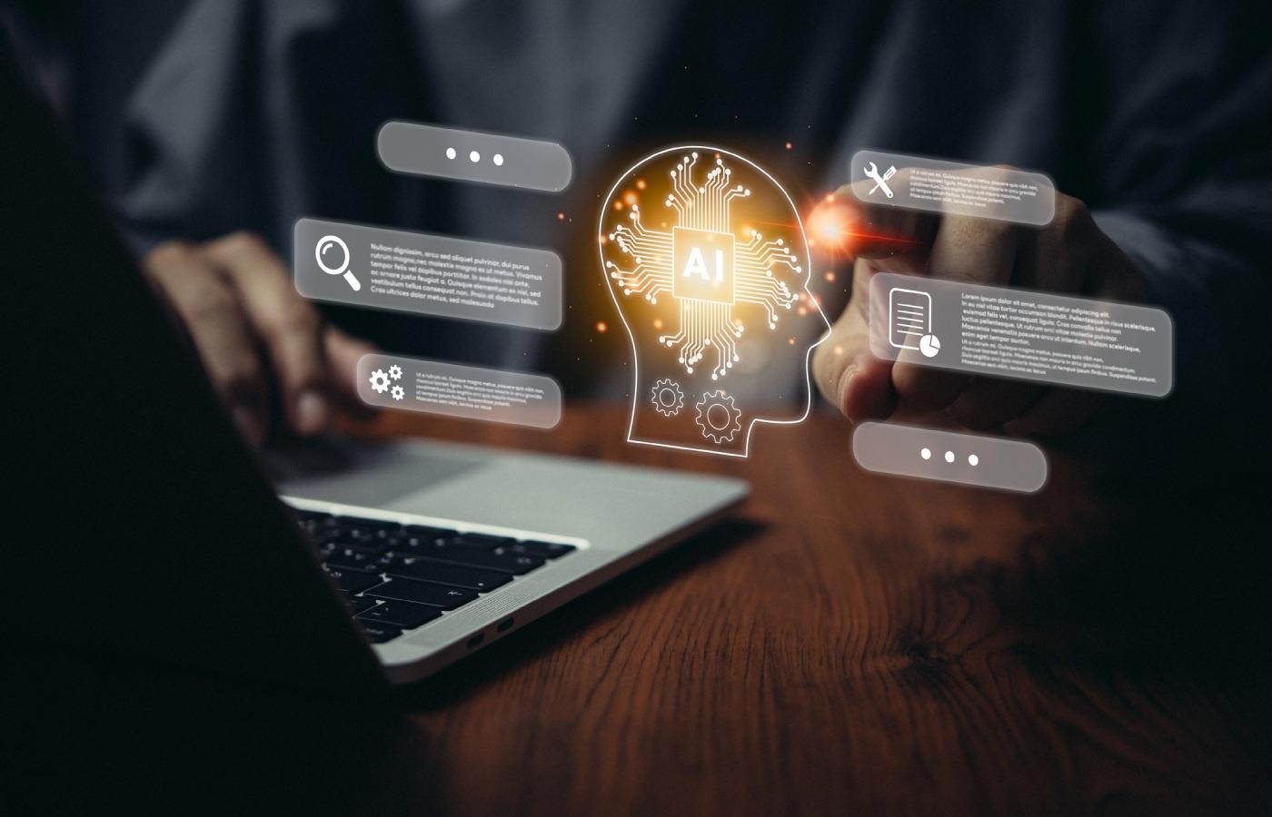 Futuristic human-AI interaction showcasing artificial intelligence technology and digital innovation.