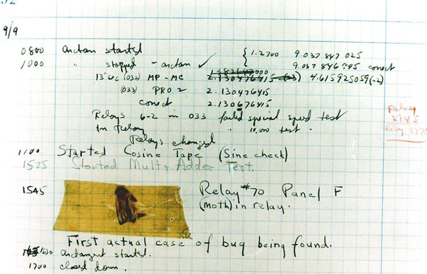 Journal image of first actual computer bug