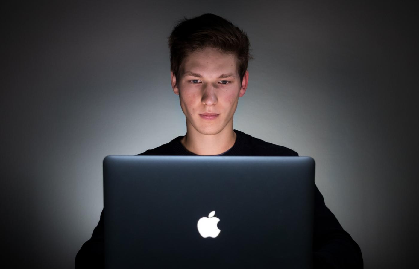 Man at apple computer