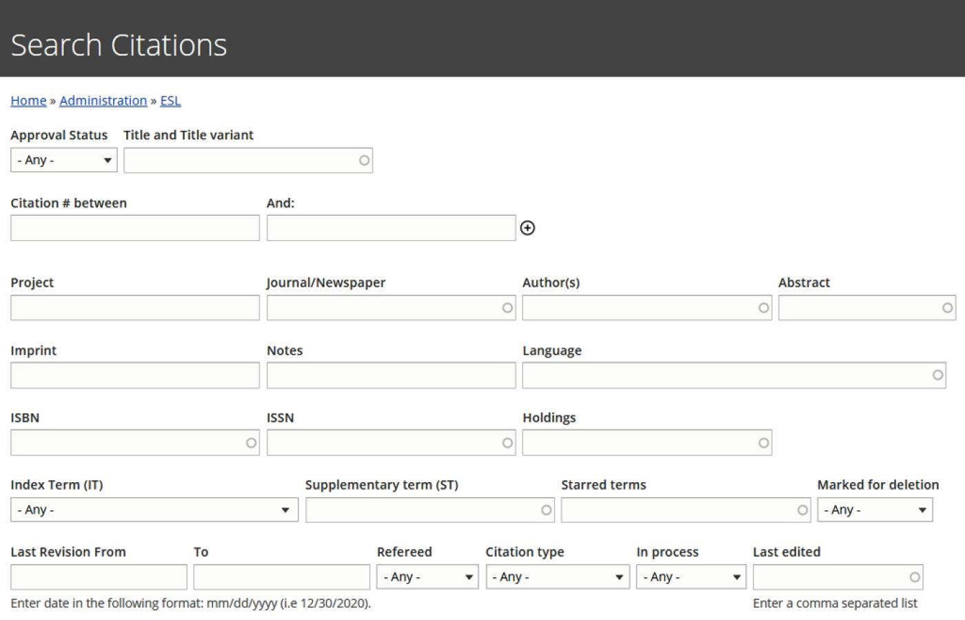 Robust Citation Search Filter Page