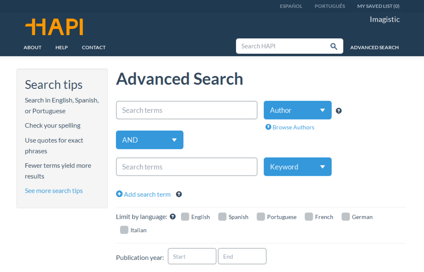 Hispanic American Periodicals Index - Advanced Search