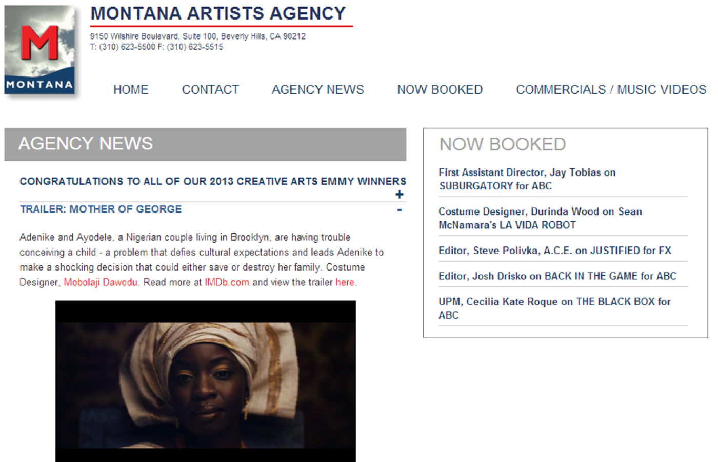 Montana Artists Agency - Detail Page with Inline Video Playback