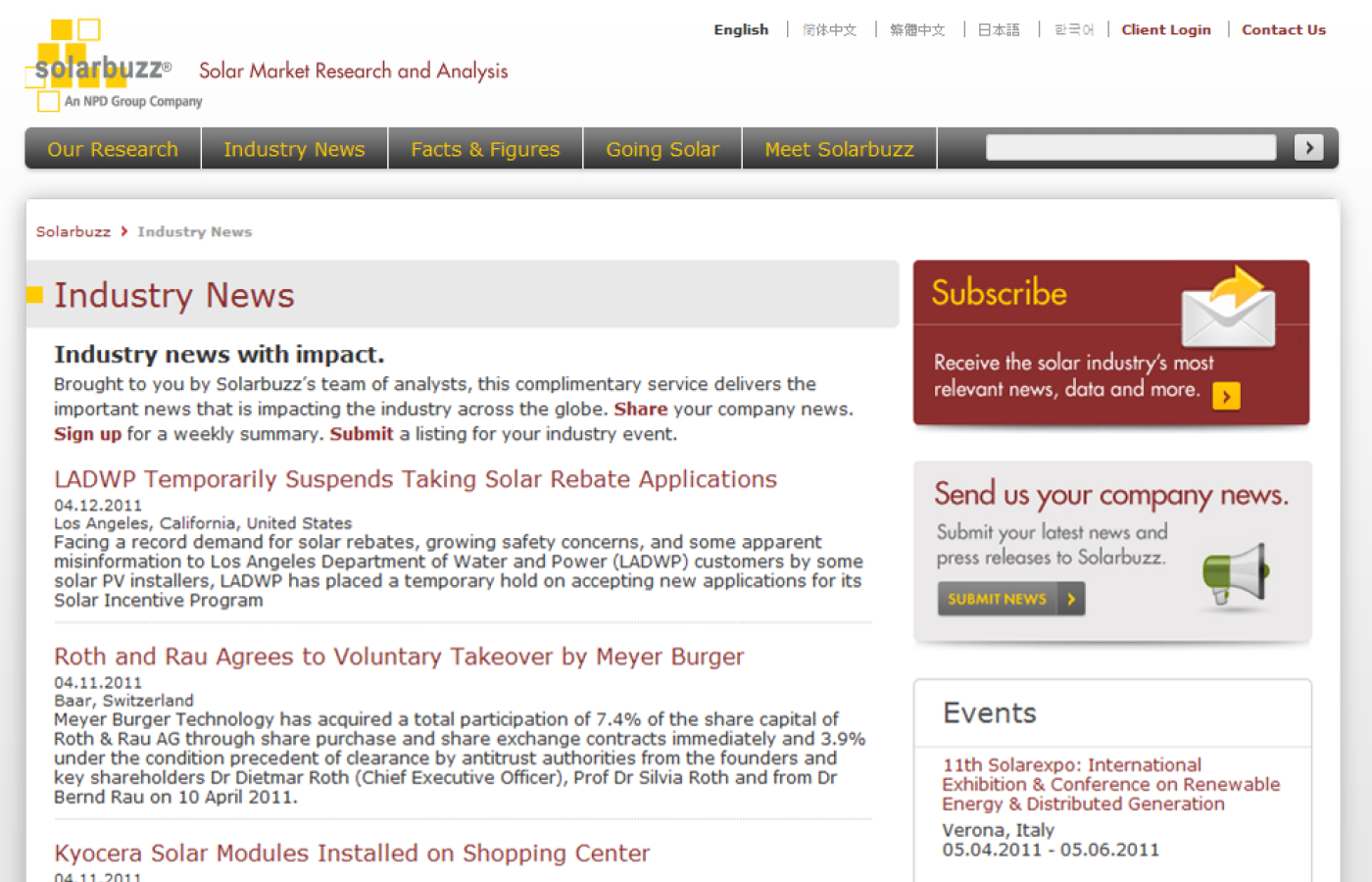 Solarbuzz - Industry News Page