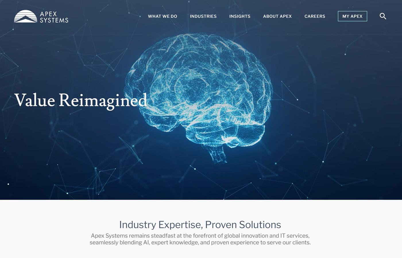 Apex Systems Home Page highlighting industry expertise and value