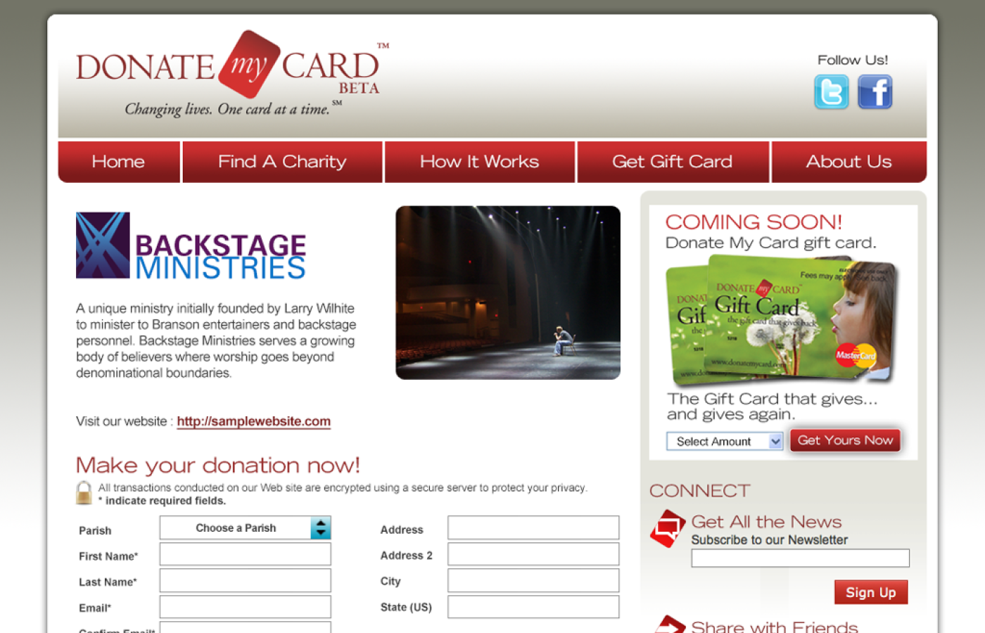 Donate My Card - Charity page