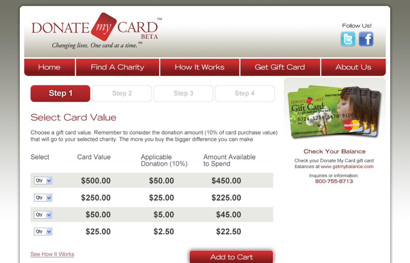 Donate My Card - Commerce Step 1