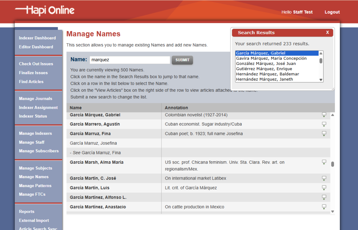 Manage Names Vocabulary Page