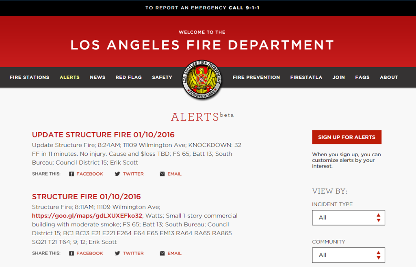 Los Angeles Fire Department - Alerts System