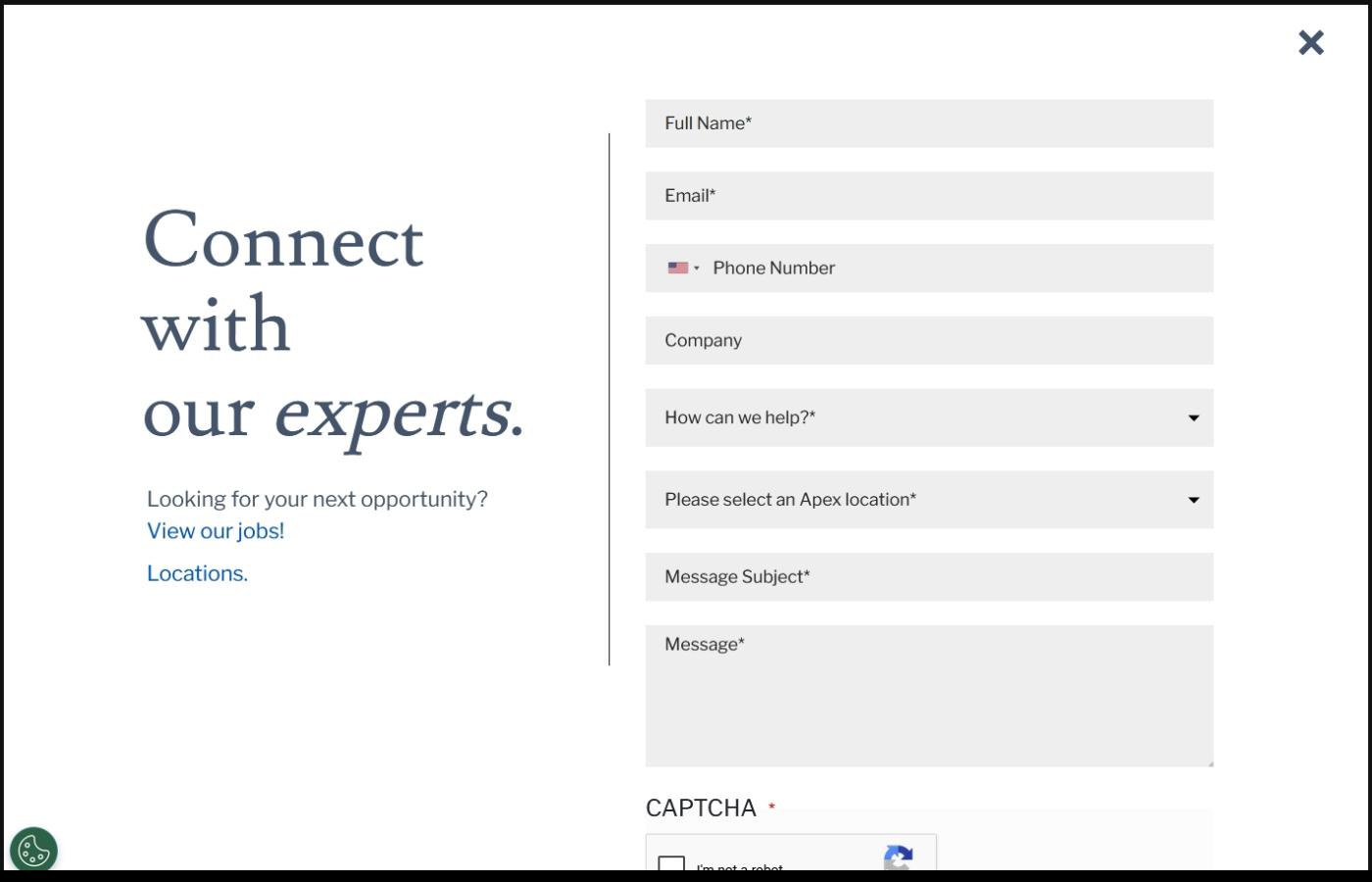 Apex Systems Site-wide Contact Us Modal
