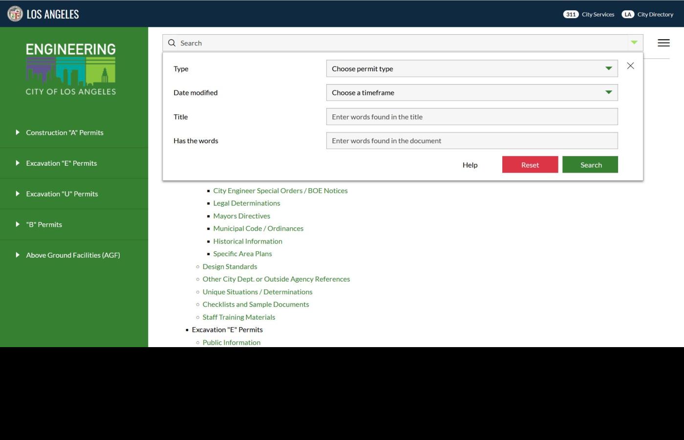 Bureau of Engineering Sitemap and Solr Search