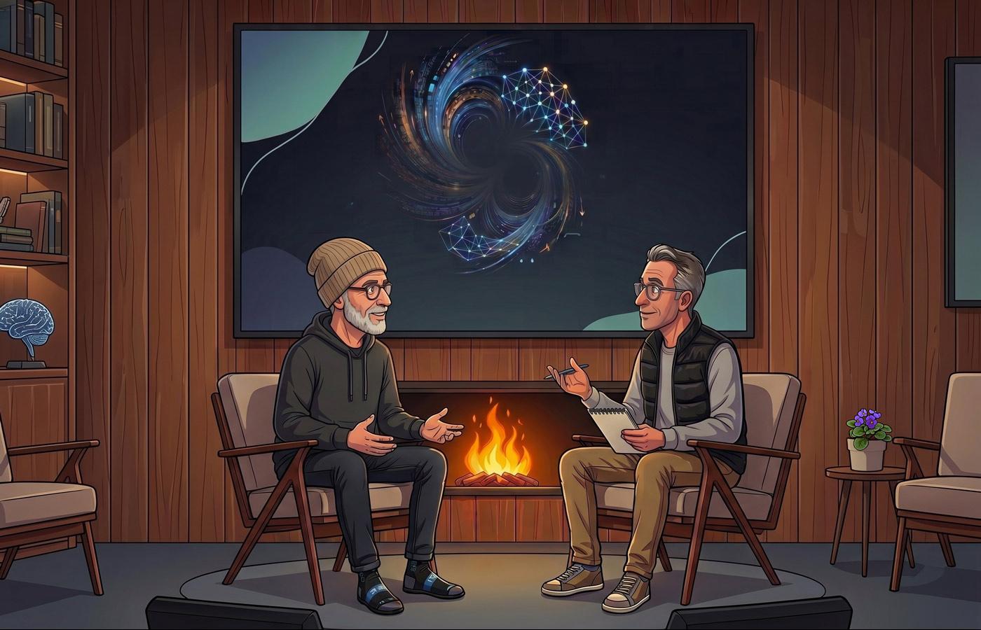 Gemini-generated fireside chat image of Alan and Kevin