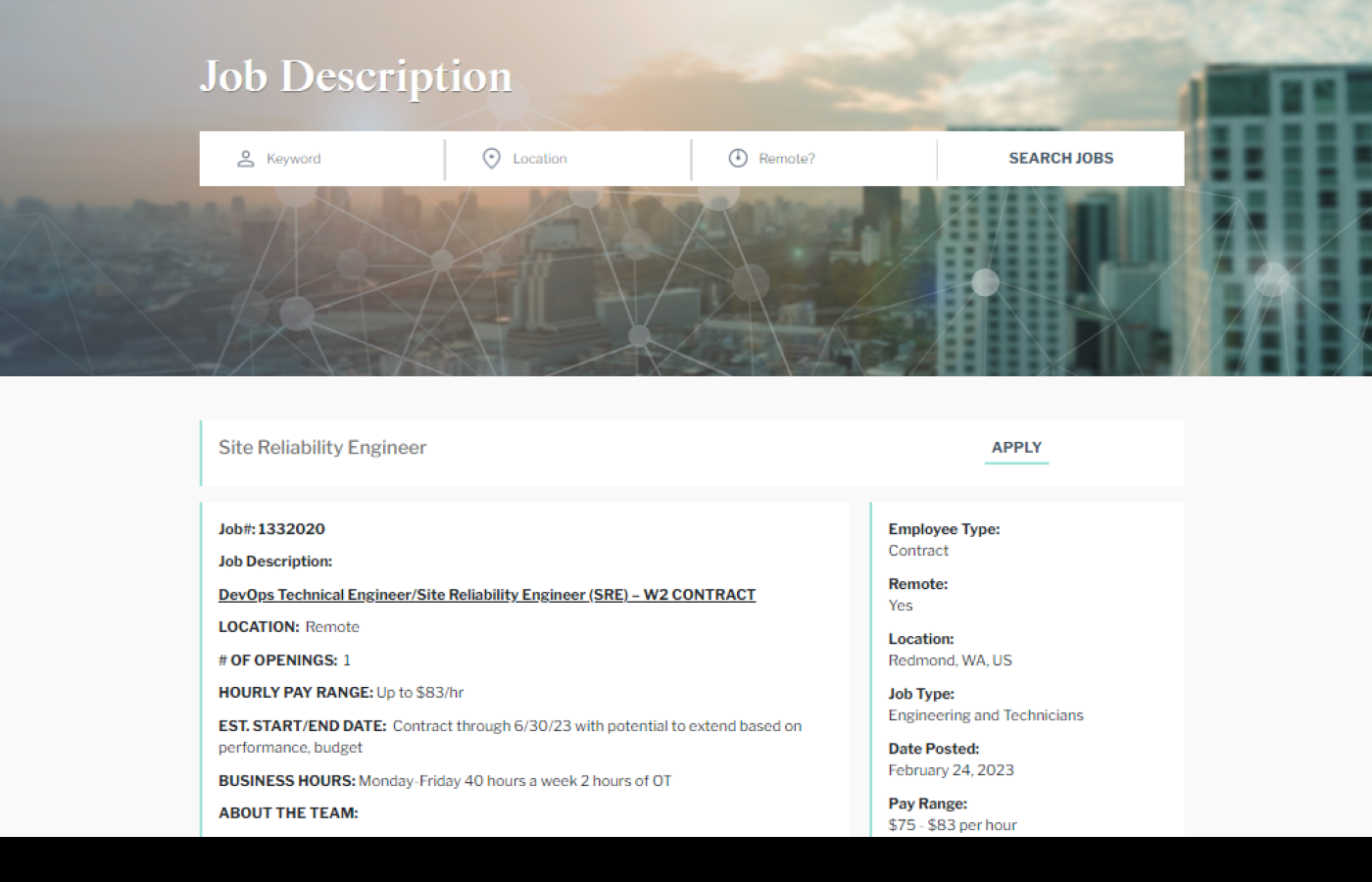 Apex Systems Job Posting Example