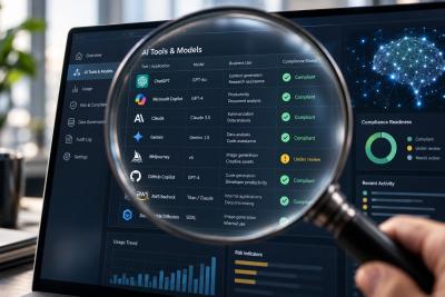 Magnifying glass over corporate AI usage interface