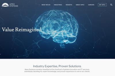 Apex Systems Home Page highlighting industry expertise and value