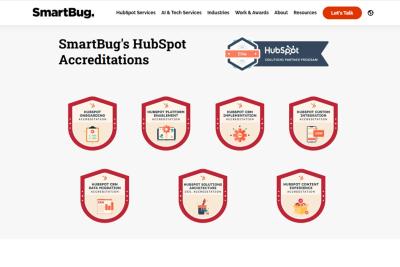 SmartBug page featuring Hubspot accreditations