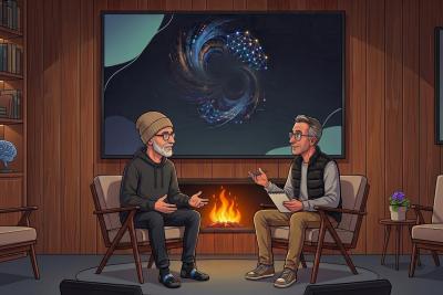 Gemini-generated fireside chat image of Alan and Kevin